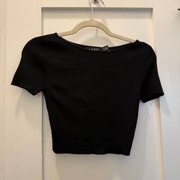 NWT Ralph Lauren Rib-Knit Cropped Short-Sleeve Sweater - Picture 1 of 3